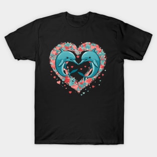 Valentine's Day Dolphin Hearts T-Shirt